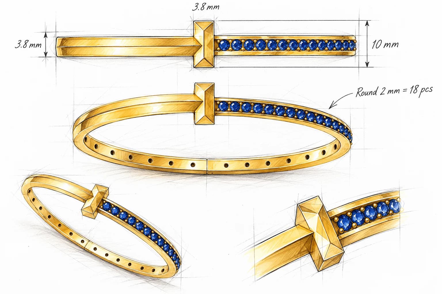 Flame Eclat Nail Pave Cuff