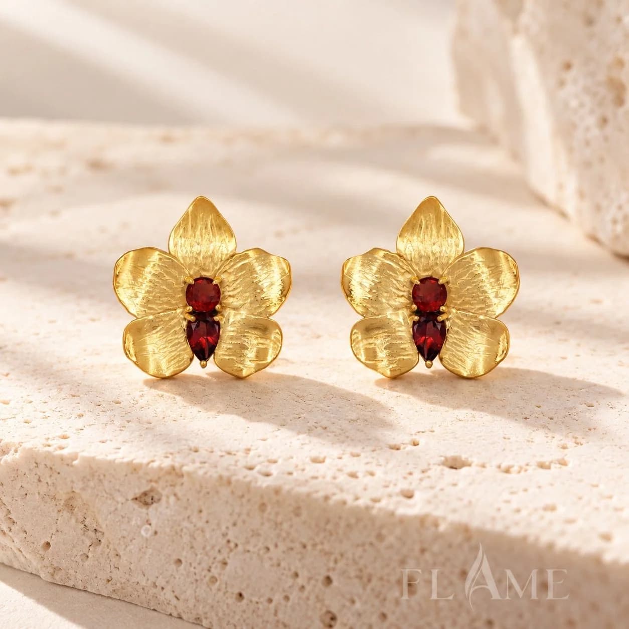 Flame Crimson Bloom Floral Earrings
