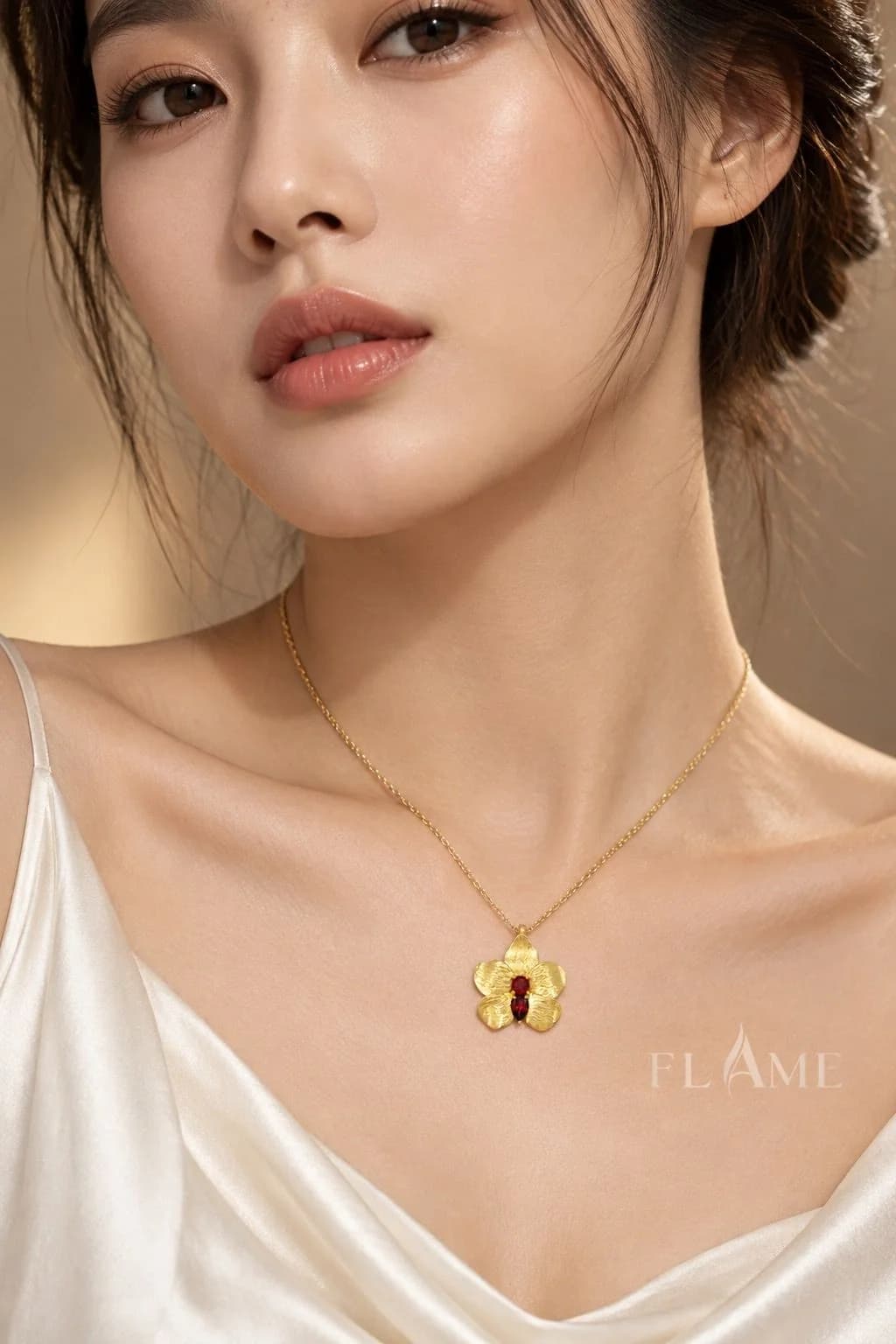 Flame Crimson Orchid Pendant