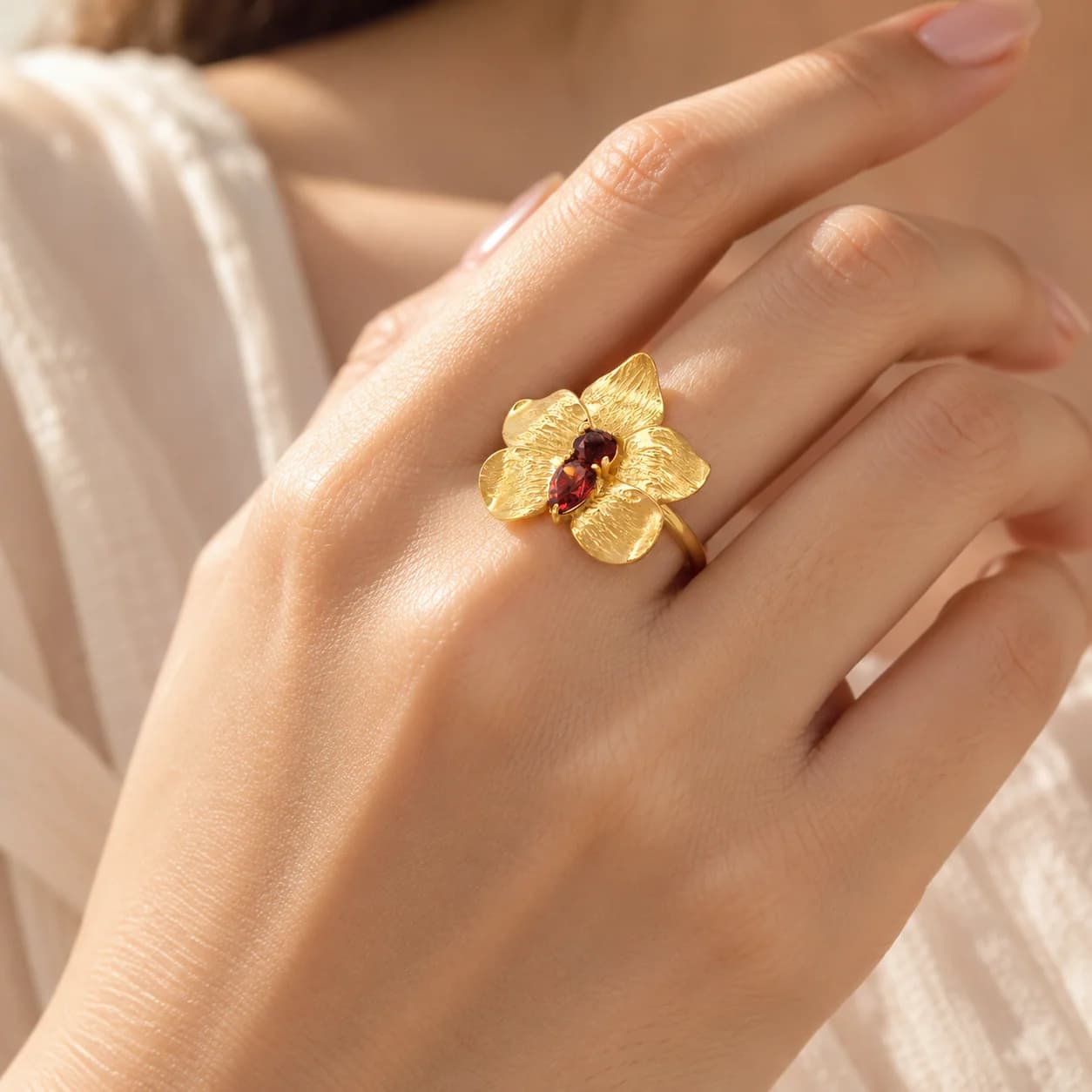 Flame Crimson Orchid Ring
