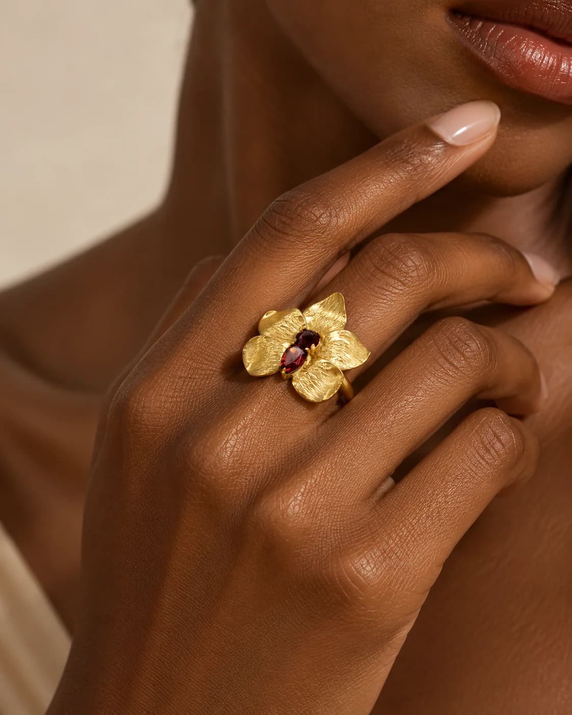 Flame Crimson Orchid Ring