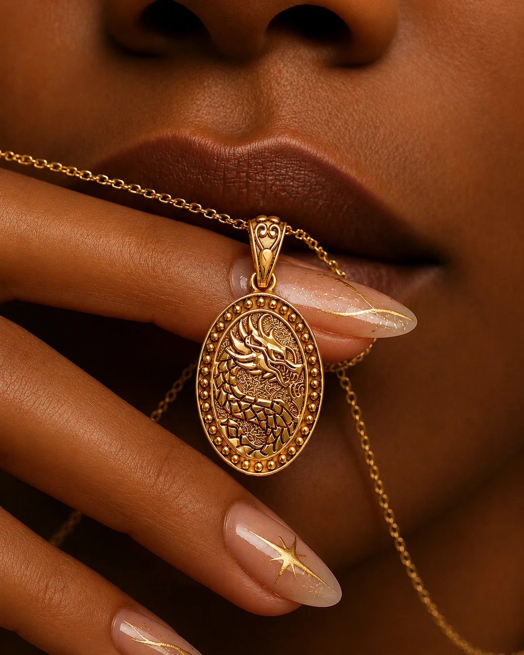 Model wearing a pendant necklace